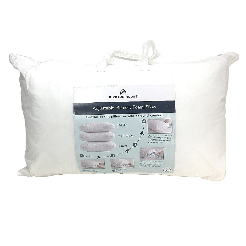 Kirkton House Adjustable Memory Foam Pillow Removable Cotton Cover Contoured NEW