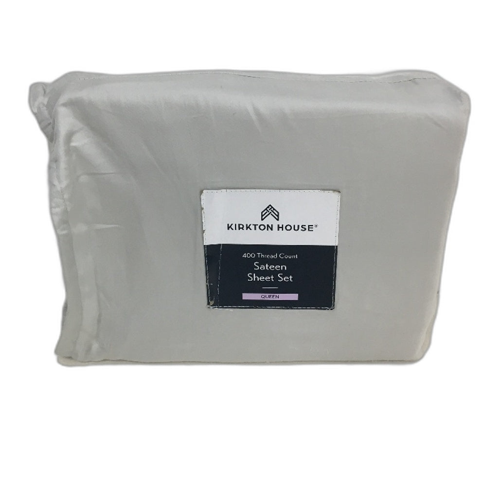 Kirkton House Silver Grey Sateen Fitted 400 Thread Count Sheet Set QUEEN Bed NEW