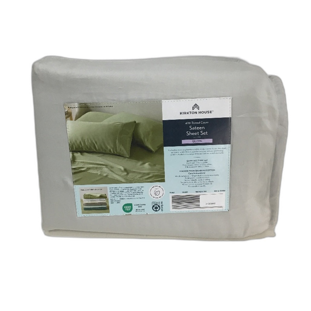 Kirkton House Silver Grey Sateen Fitted 400 Thread Count Sheet Set QUEEN Bed NEW