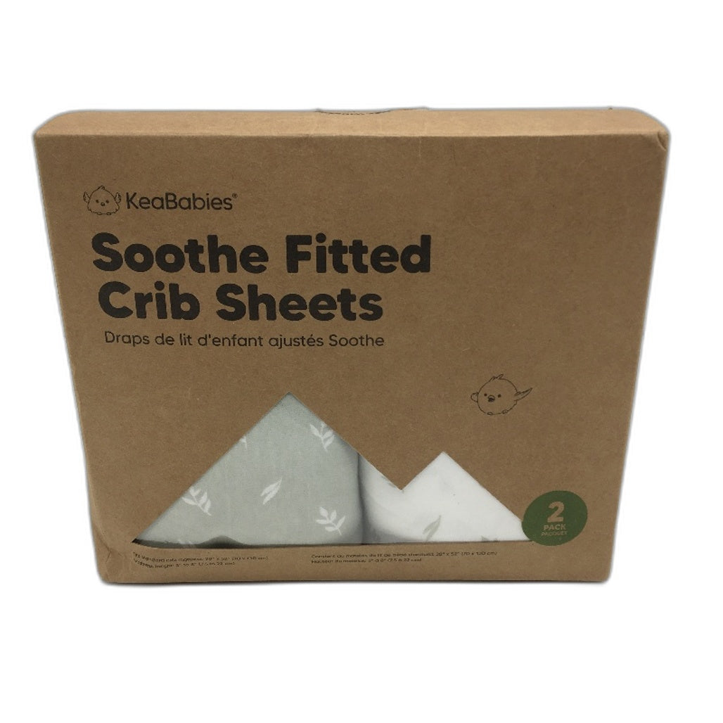 Keababies 2 Pack Organic Cotton Soft Jersey Crib Fitted Sheets Green & White NEW