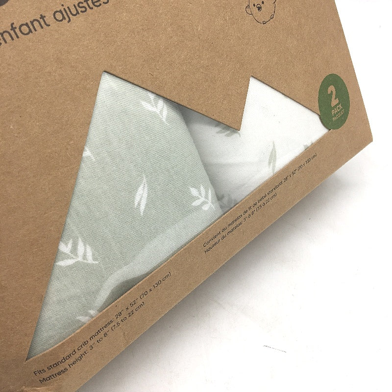 Keababies 2 Pack Organic Cotton Soft Jersey Crib Fitted Sheets Green & White NEW