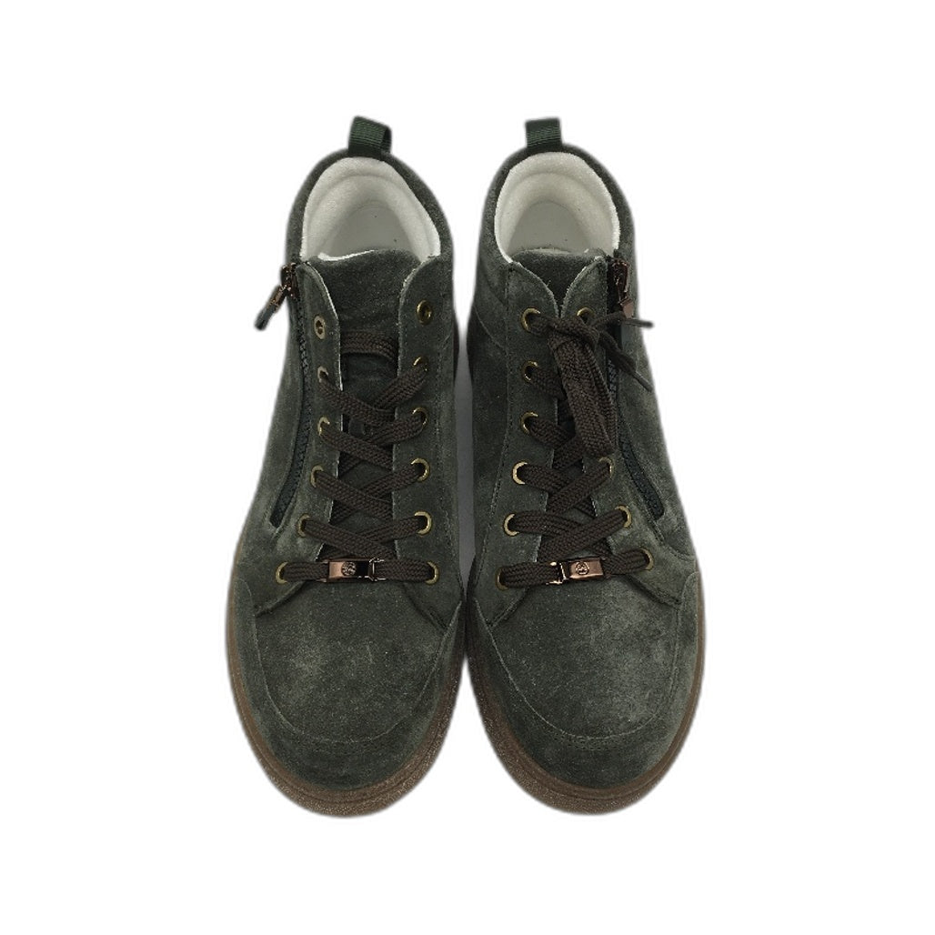 Ara Kalbvelour Forest Green Suede Zip & Lace Up Shoes Ladies US 9.5 EU 41 NEW