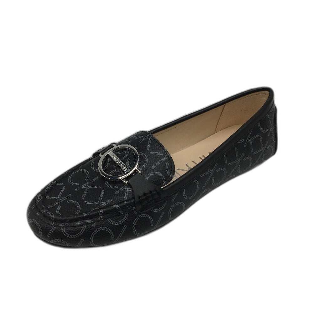 Calvin Klein Black Faux Leather Layne Logo Flat Shoes Ladies US 7.5 NEW