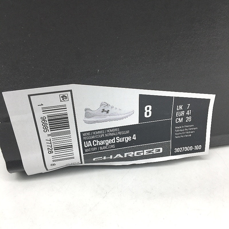 Under Armour White Grey UA Charged Surge 4 Sneakers Mens Size US 8 EU 41 NEW