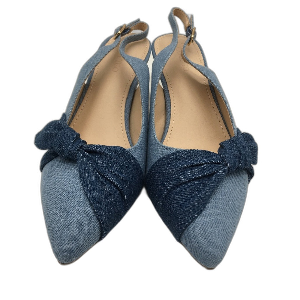 Coutgo Denim Low Kitten Heels Closed Pointed Toe Side Knot Slingbacks US 8.5 NEW