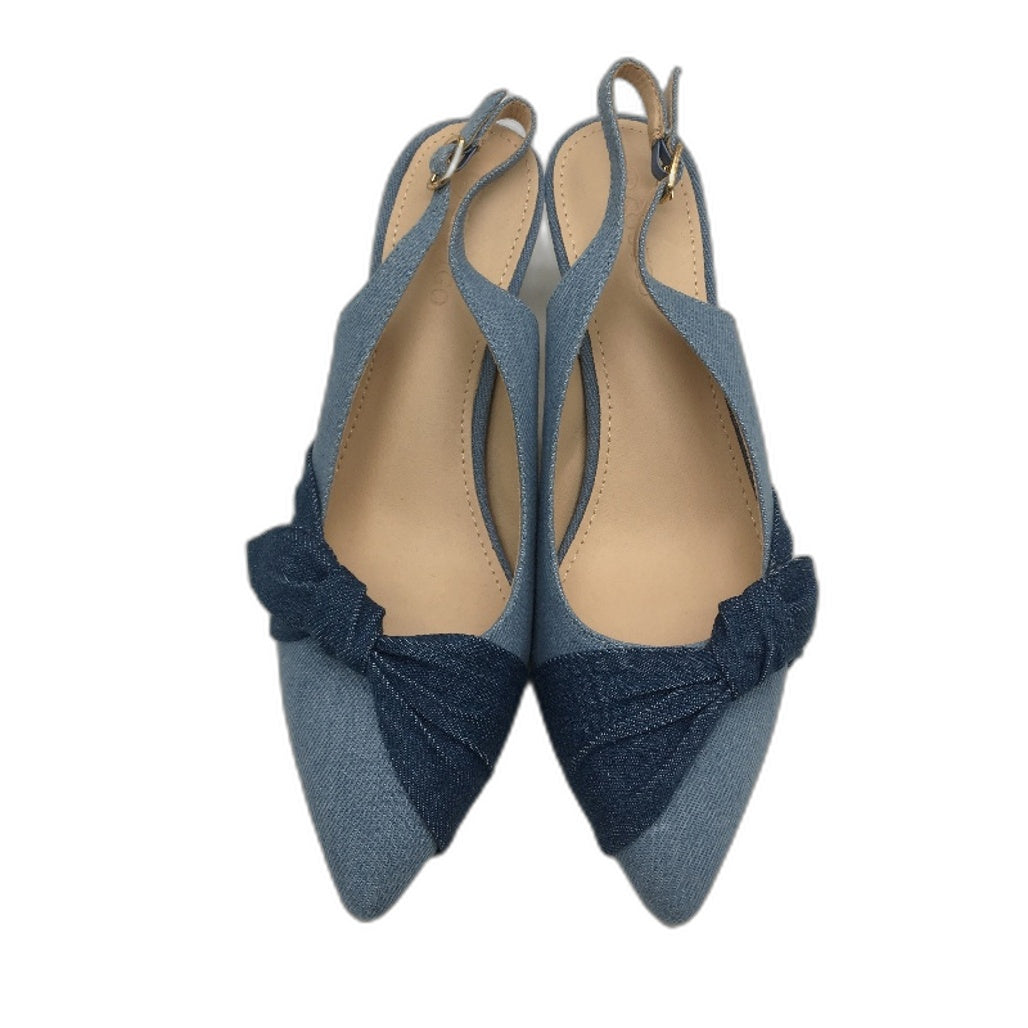 Coutgo Denim Low Kitten Heels Closed Pointed Toe Side Knot Slingbacks US 8.5 NEW