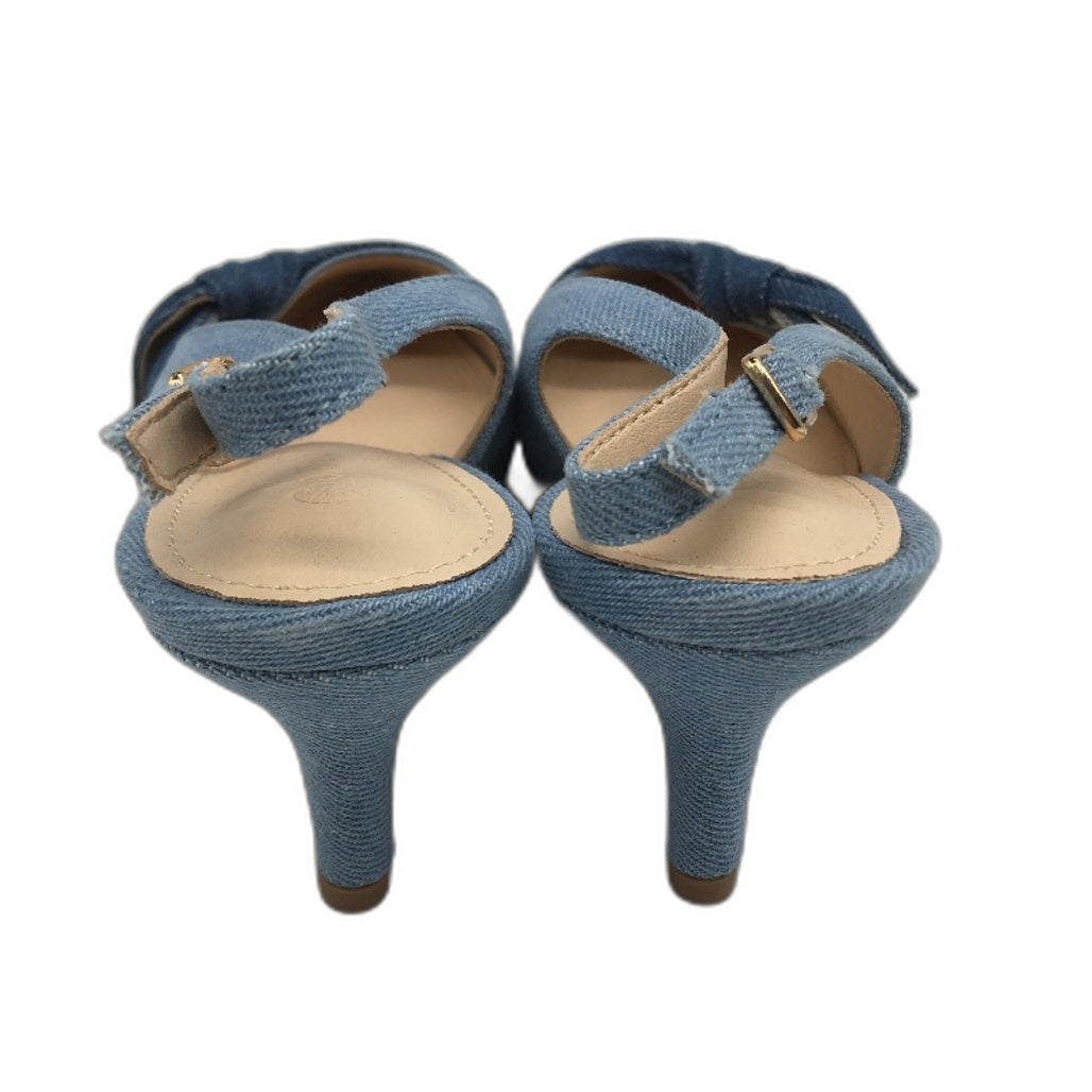 Coutgo Denim Low Kitten Heels Closed Pointed Toe Side Knot Slingbacks US 8.5 NEW