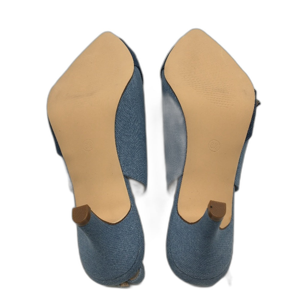 Coutgo Denim Low Kitten Heels Closed Pointed Toe Side Knot Slingbacks US 8.5 NEW
