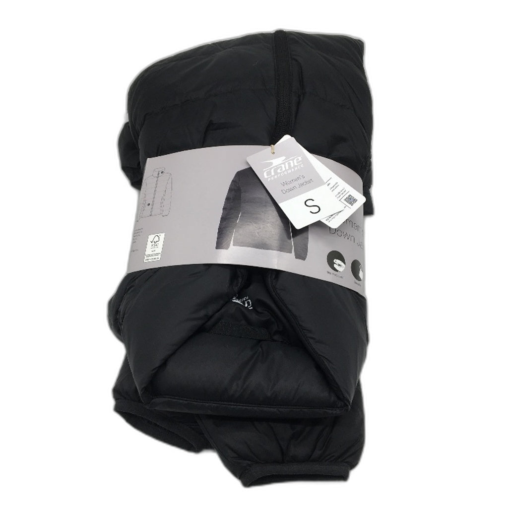 Crane Performance Black Ultra Light Feather Down Hooded Jacket Ladies Size S NEW