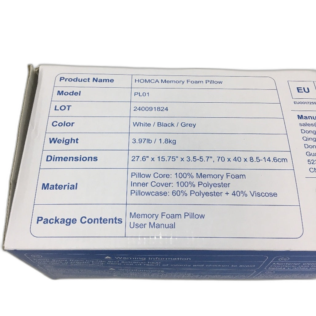 Homca Breathable Cervical Memory Foam Core Contour Neck Pillow White NEW