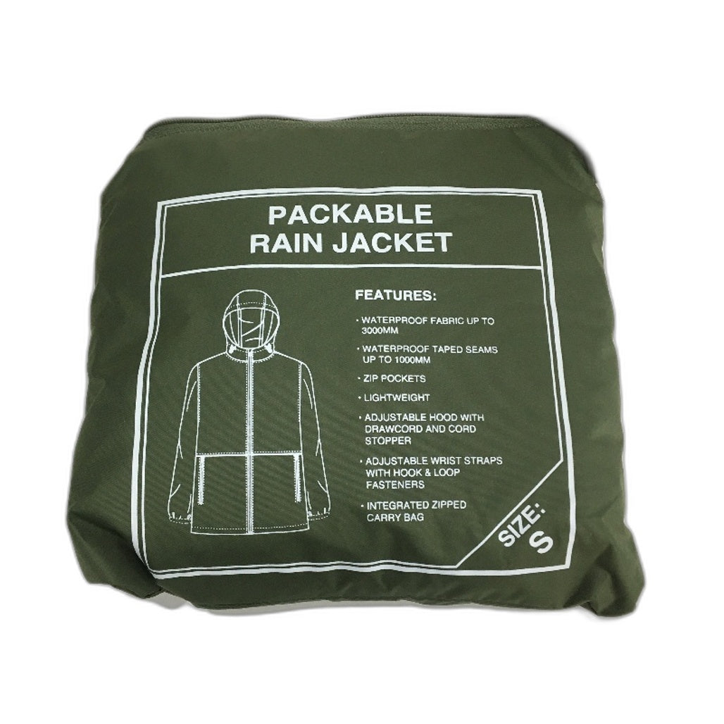 Crane Army Green Zip Up Hooded Waterproof Packable Rain Jacket Unisex Size S NEW