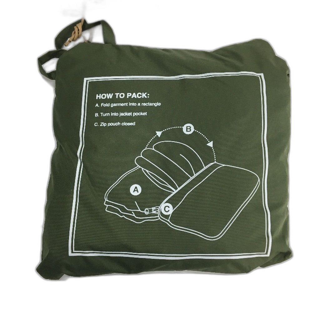 Crane Army Green Zip Up Hooded Waterproof Packable Rain Jacket Unisex Size S NEW