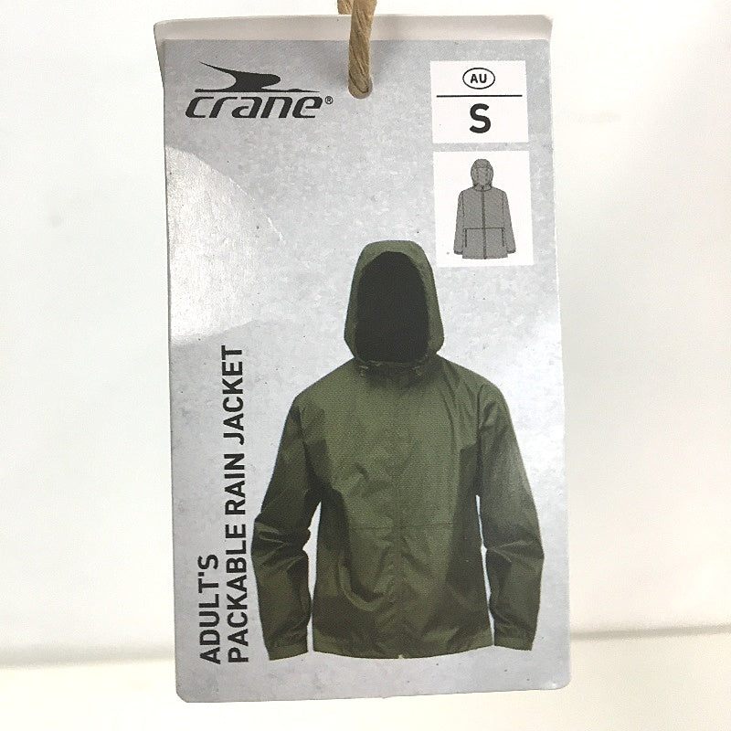 Crane Army Green Zip Up Hooded Waterproof Packable Rain Jacket Unisex Size S NEW
