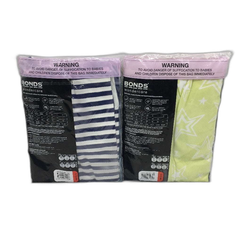 Bonds 2 Pack Navy Stripe & Lime Star Zip Wondersuits Pack 12-18 Months Sze 1 NEW