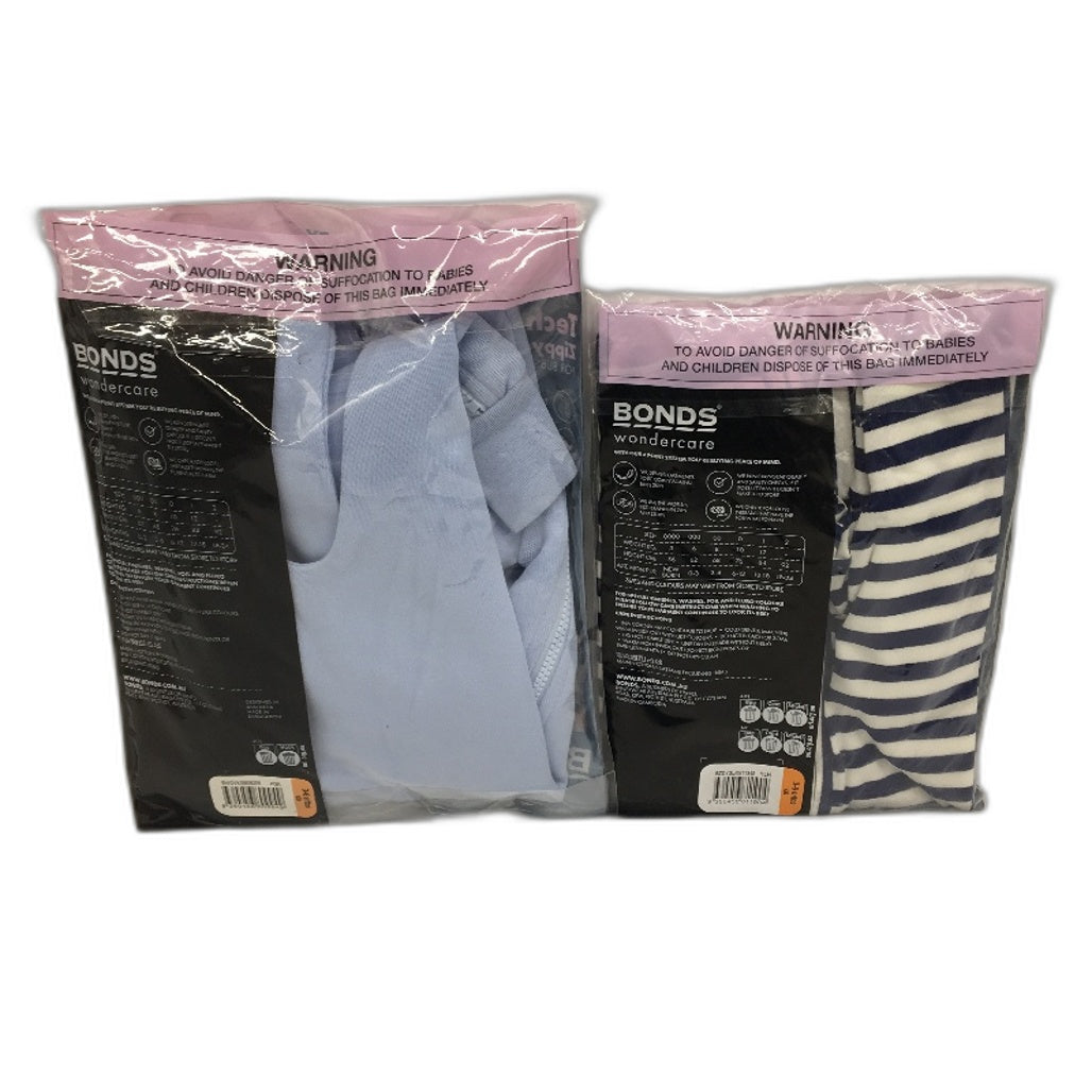 Bonds 2 Pack Navy Stripe & Lilac Zip Wondersuits Pack 3-6 Months Sze 00 NEW