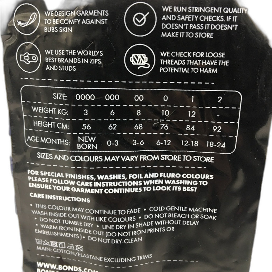 Bonds 2 Pack Navy Stripe & Lilac Zip Wondersuits Pack 3-6 Months Sze 00 NEW