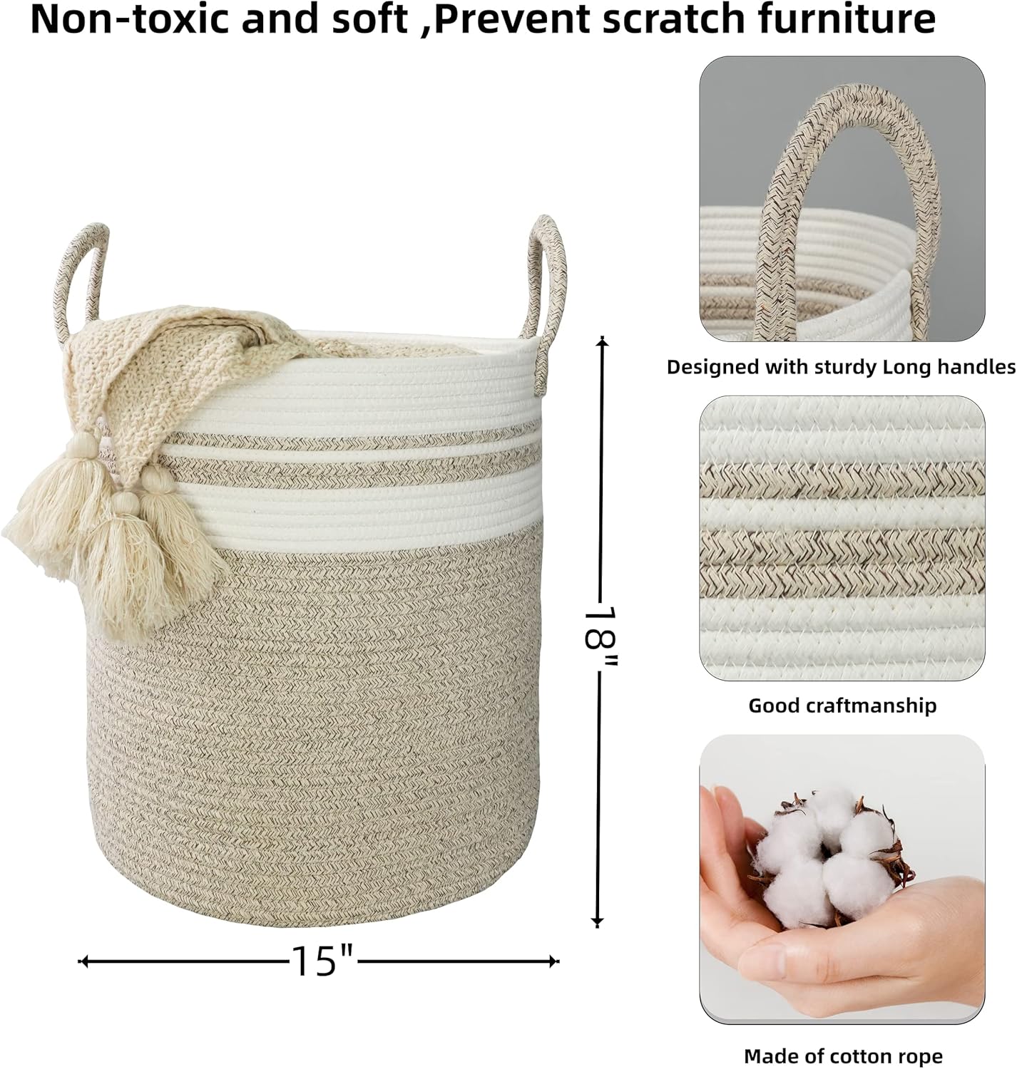 Xuanguo Home Decor Cotton Rope Boho Style Laundry Storage Basket Hamper NEW