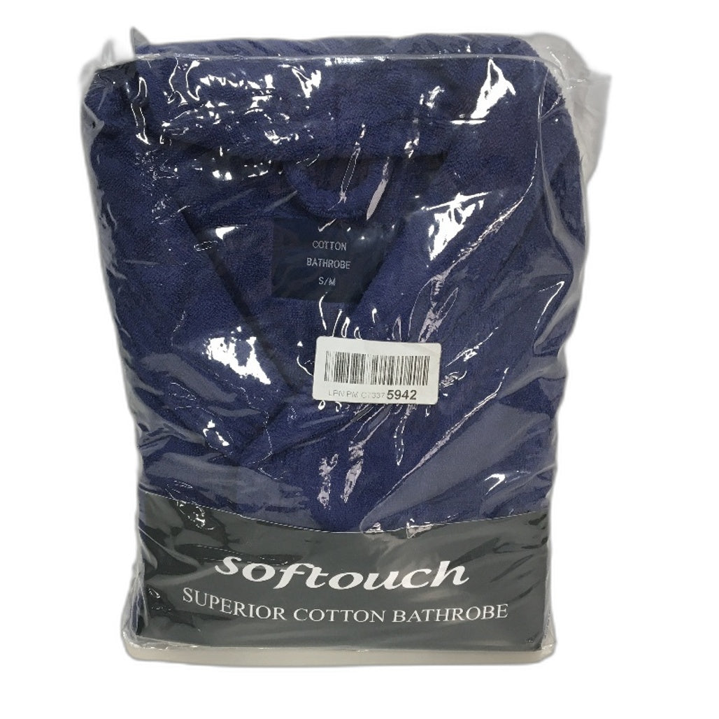 Softouch Navy Blue Cotton Toweling Bath Robe With Belt Tie Unisex Size S/M NEW