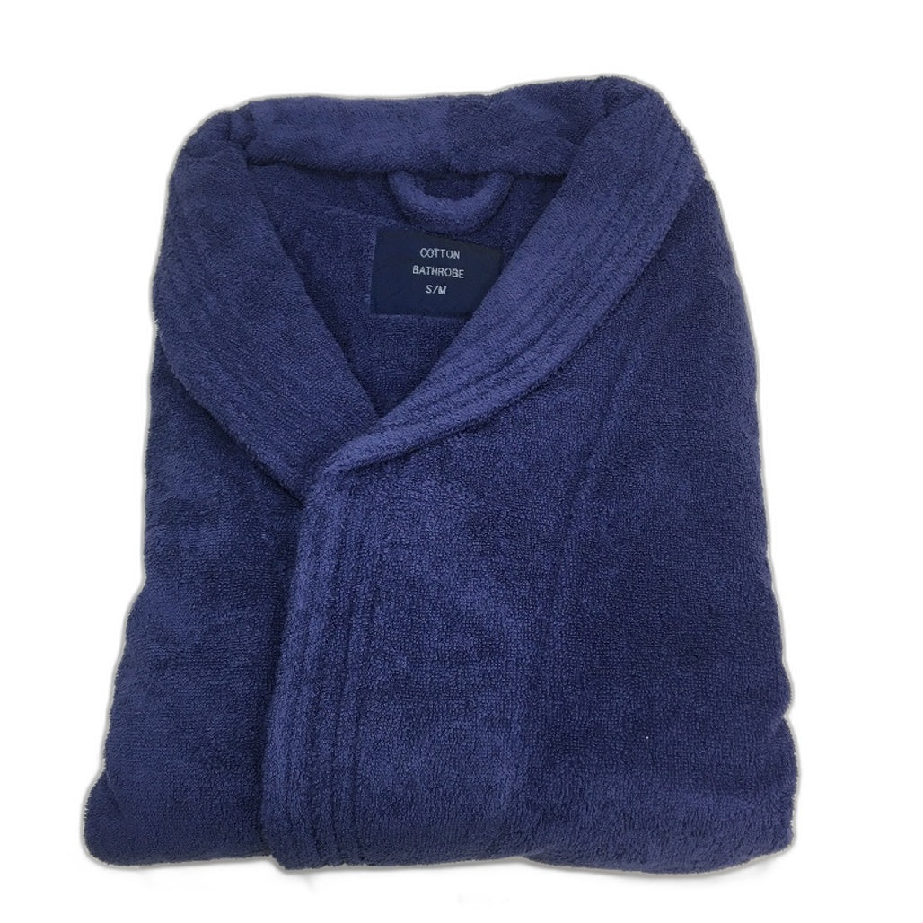 Softouch Navy Blue Cotton Toweling Bath Robe With Belt Tie Unisex Size S/M NEW