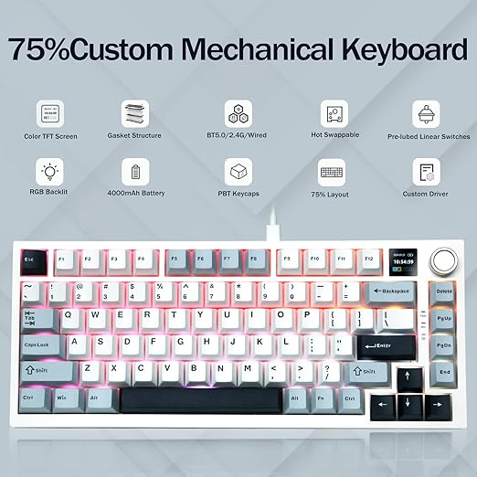 Huo Ji CQ082 75% Tri-Mode Linear Switch Mechanical Keyboard in Light Blue NEW