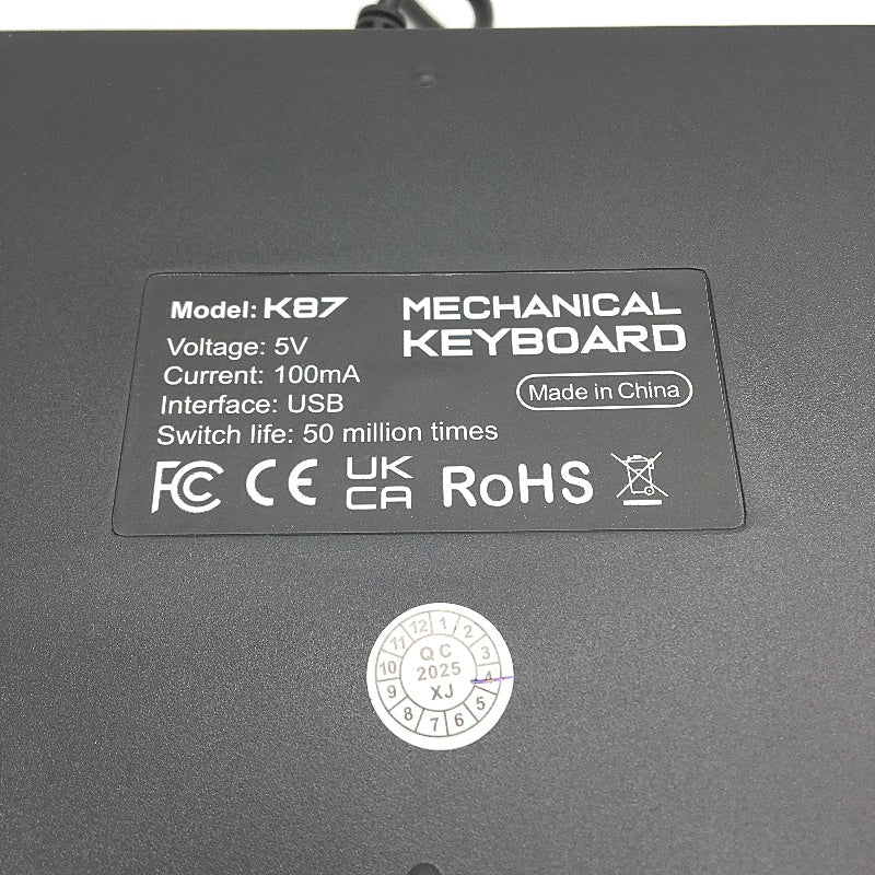 K87 87 Key Blue Switch Clicky RGB Ergonomic Black Mechanical Keyboard NEW