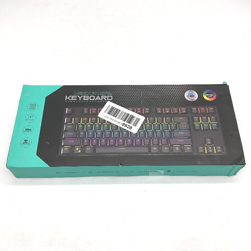 K87 87 Key Blue Switch Clicky RGB Ergonomic Black Mechanical Keyboard NEW