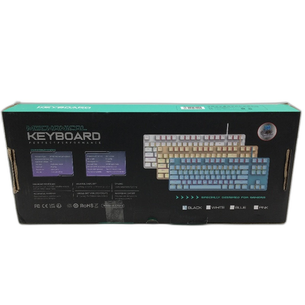 K87 87 Key Blue Switch Clicky RGB Ergonomic Black Mechanical Keyboard NEW