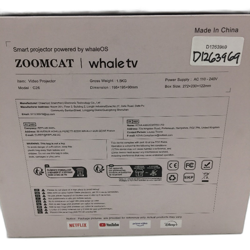 ZoomCat WhaleTV OS C26 1080p Auto Focus BT Smart Home Netflix Projector DEMO