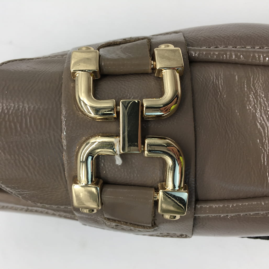 Tamaris Comfort Glossy Leather Wedge Heel Loafer Taupe Ladies Size US 10 NEW