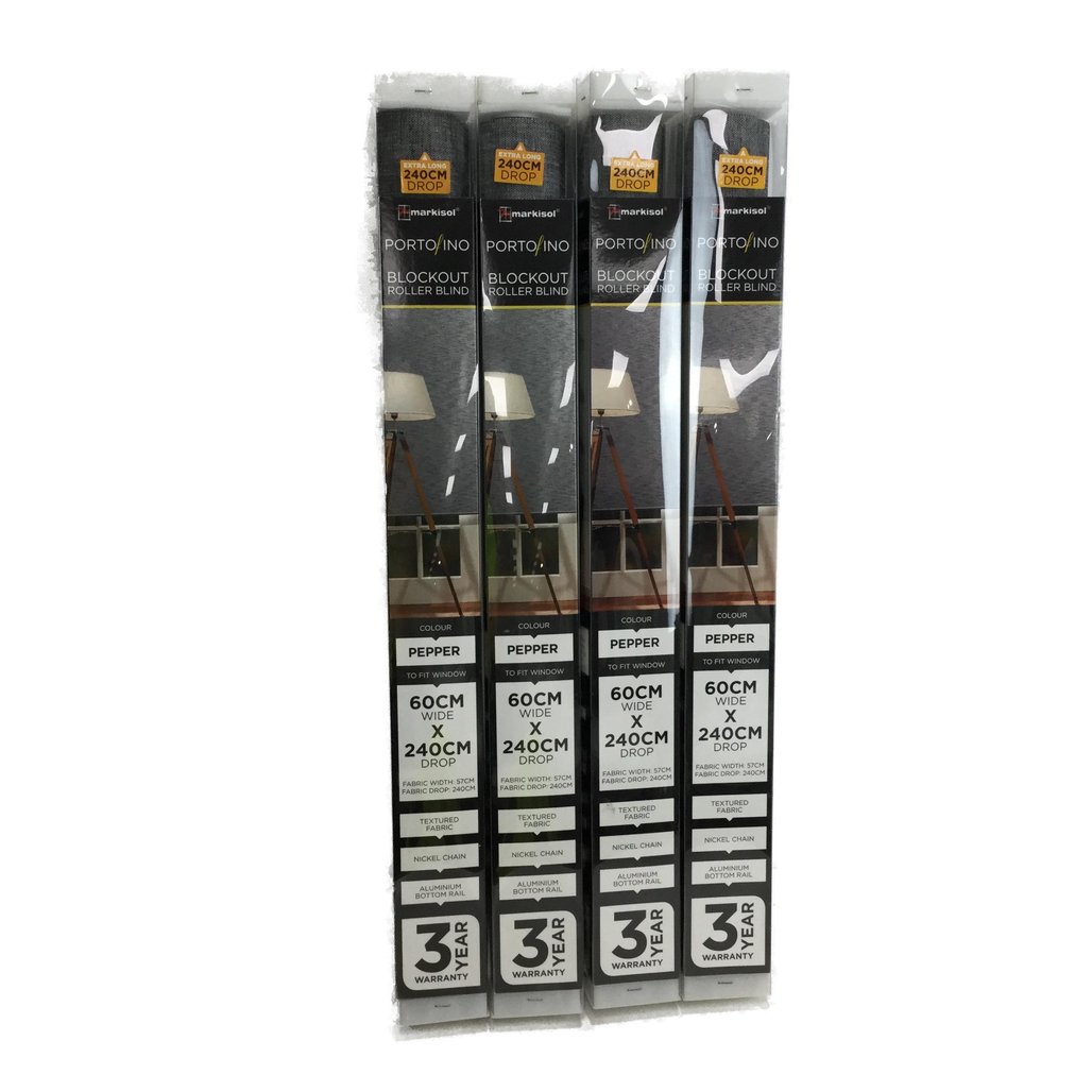 Markisol 4 Pack Portofino Blockout Roller Blinds Pepper 60 x 240cm NEW