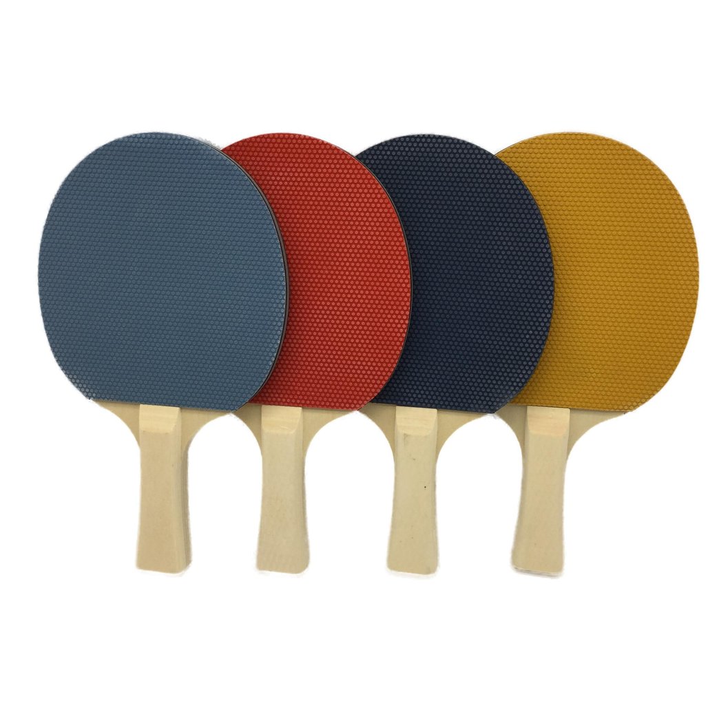 Set of 4 Red, Yellow, Blue & Navy Table Tennis Bats w/ 4 Ping Pong Balls NEW