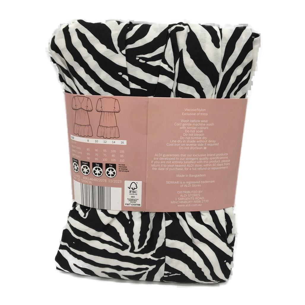 Serra Black & White Zebra Print Summer Dress Ladies Size 8 NEW