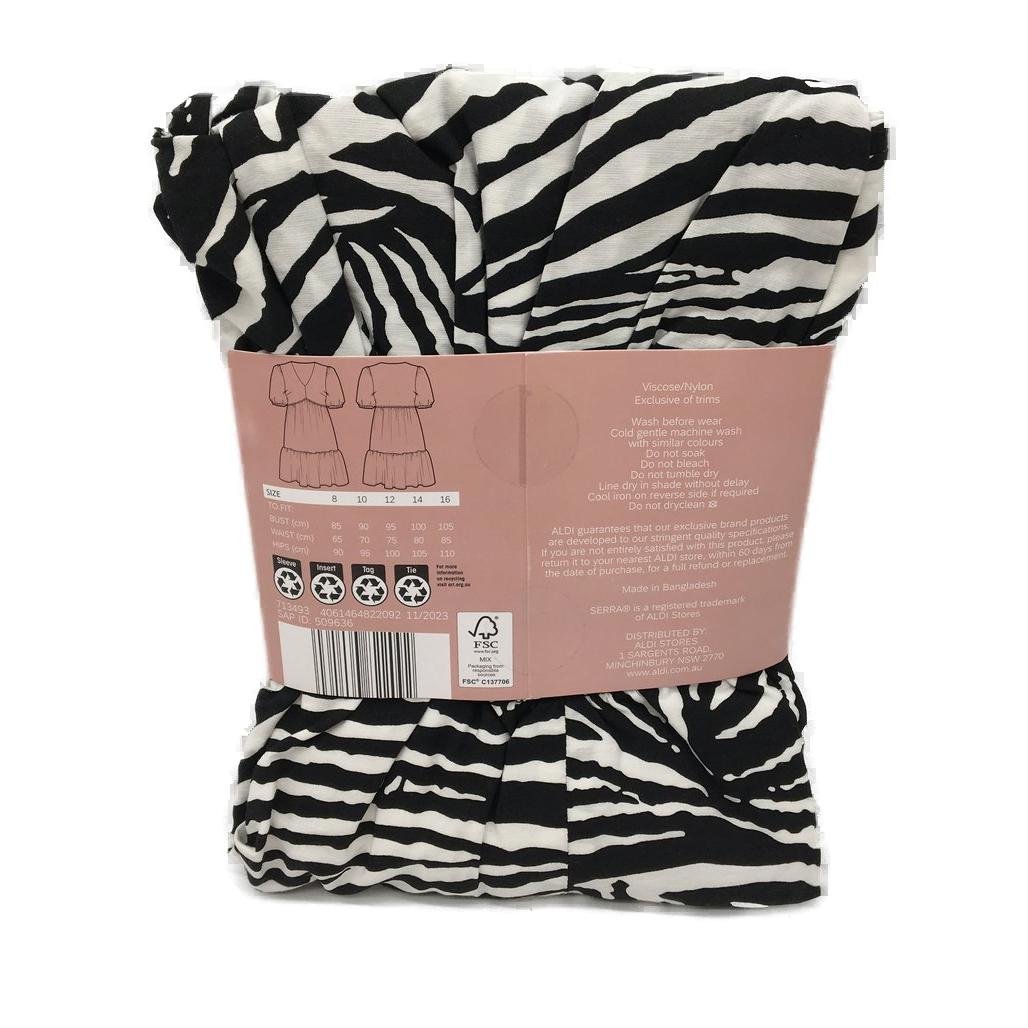 Serra Black & White Zebra Print Summer Dress Ladies Size 12 NEW