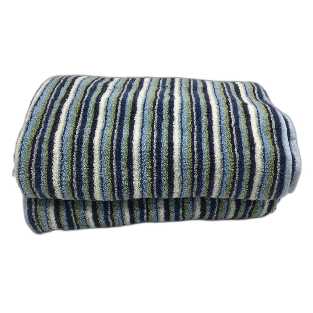 Kirkton House 2 Pack 100% Cotton Blue Green Striped Bath Towel Set NEW