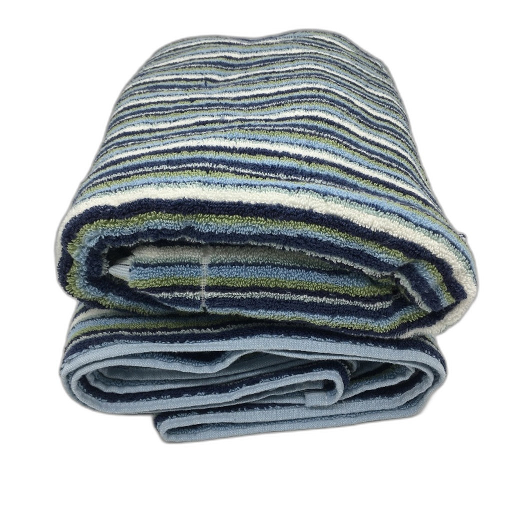 Kirkton House 2 Pack 100% Cotton Blue Green Striped Bath Towel Set NEW