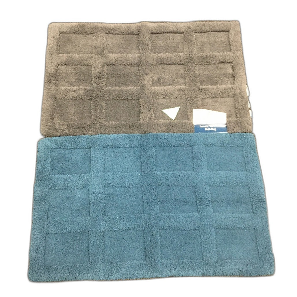 Kirkton House 2pc Charcoal & Teal Rubber Back Luxury Microfibre Bath Rugs NEW