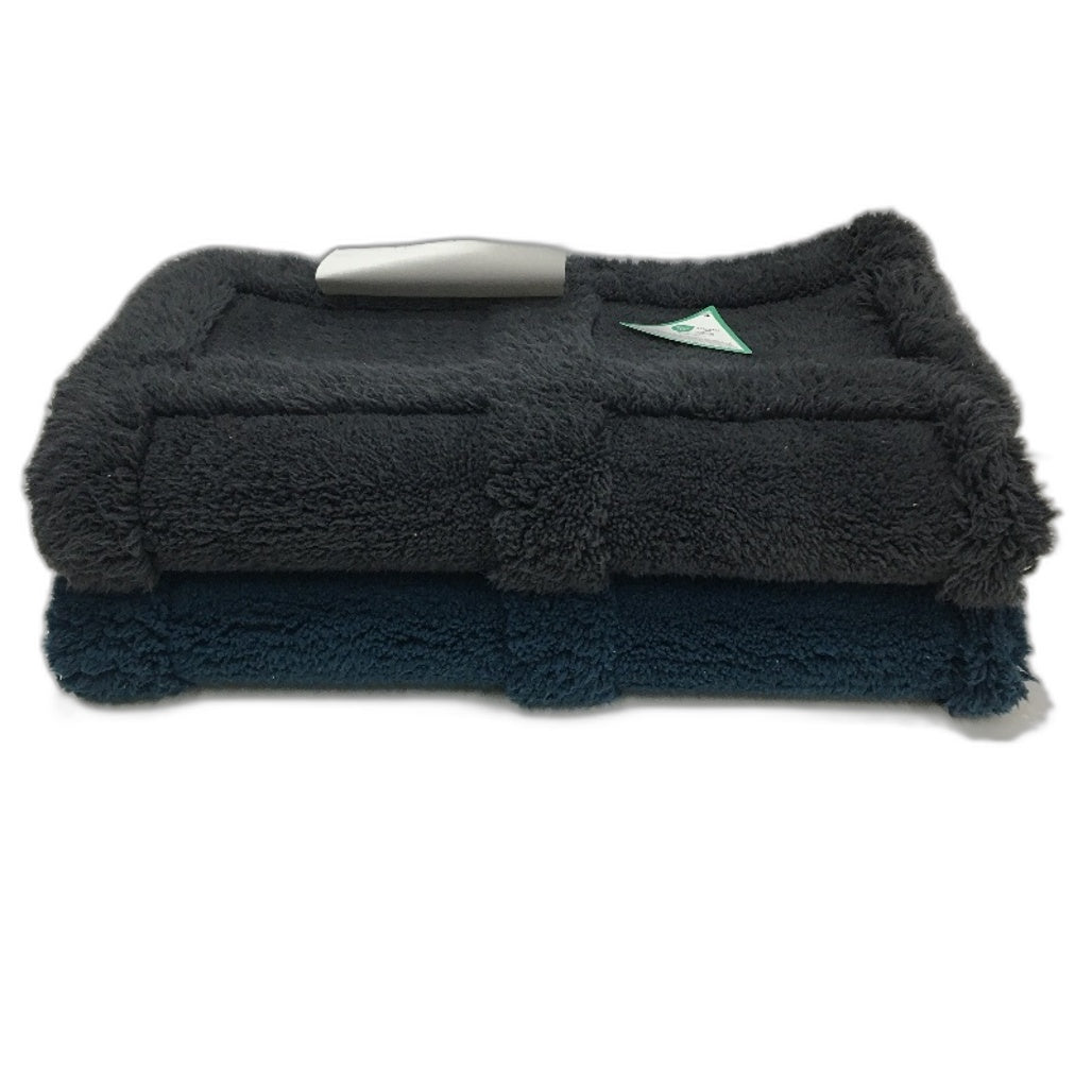 Kirkton House 2pc Charcoal & Teal Rubber Back Luxury Microfibre Bath Rugs NEW