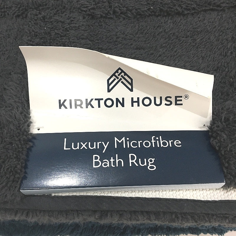 Kirkton House 2pc Charcoal & Teal Rubber Back Luxury Microfibre Bath Rugs NEW