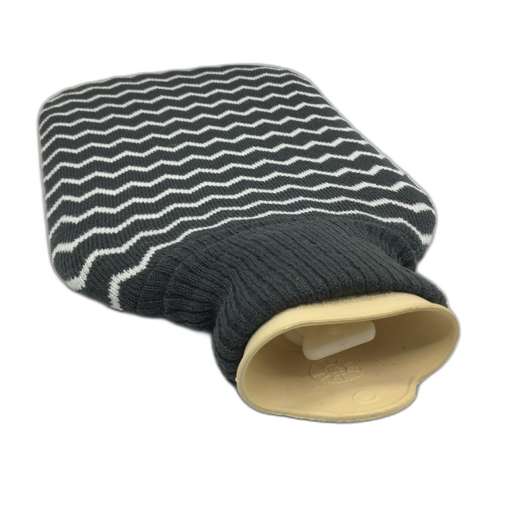 Target Warm & Soothing Hot Water Bottle & Charcoal Grey Stripe Knit Cover 2L NEW