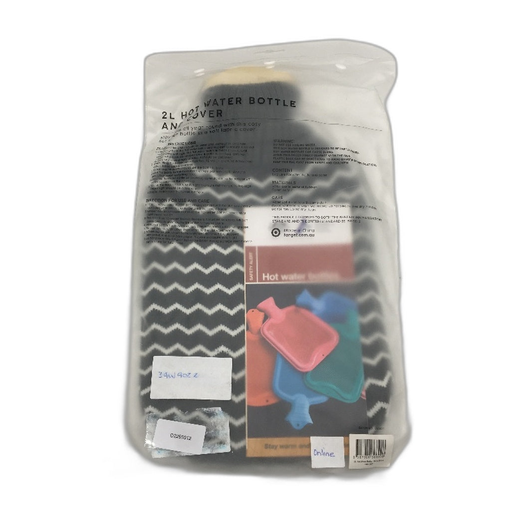 Target Warm & Soothing Hot Water Bottle & Charcoal Grey Stripe Knit Cover 2L NEW