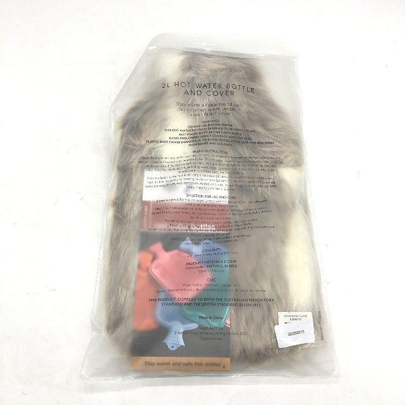 Target Warm & Soothing Hot Water Bottle &Tan Cozy Faux Fur Cover 2L NEW