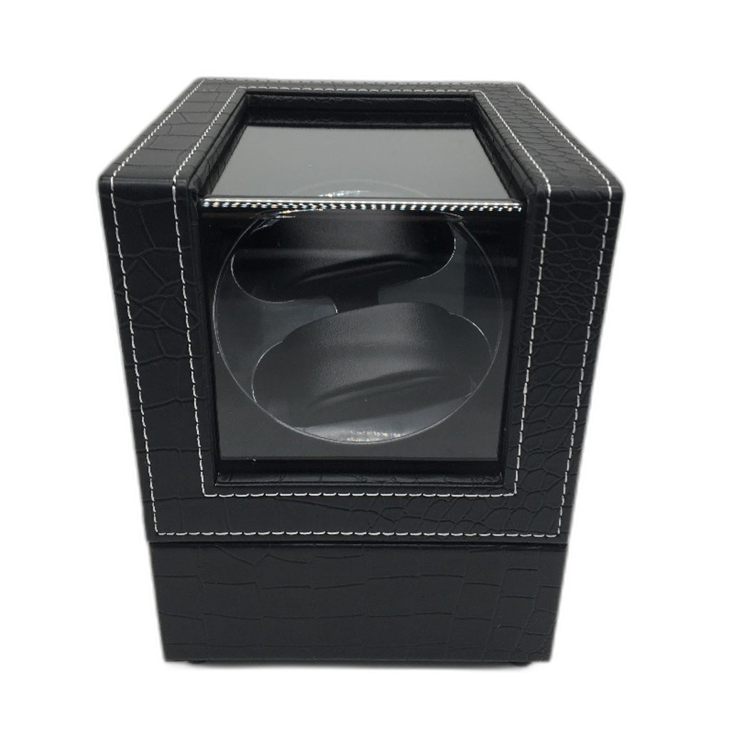Lian Black Faux Leather Rotating USB Corded Quiet Motor Double Watch Winder NEW