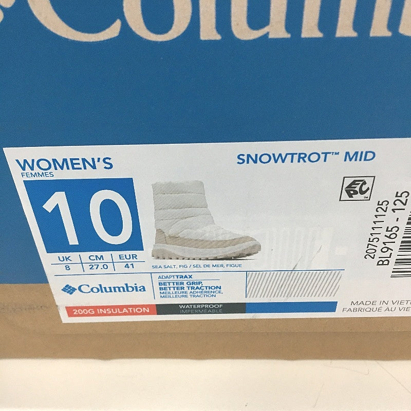 Columbia White Snowtrot Size Zip Mid Snow Boots Ladies US 10 EUR 41 NEW