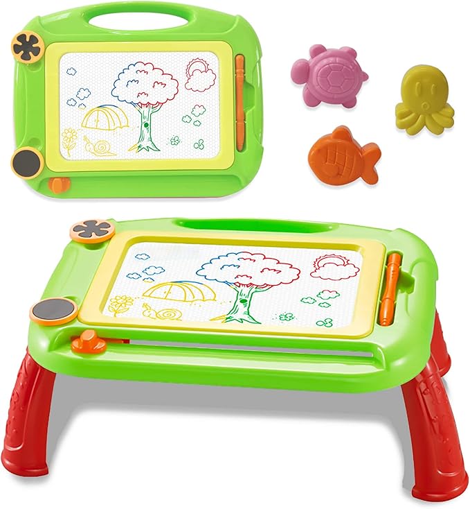 Kids Magnetic Drawing Board Erasable Doodle Pad With Pen Stamps & Legs Age 3+