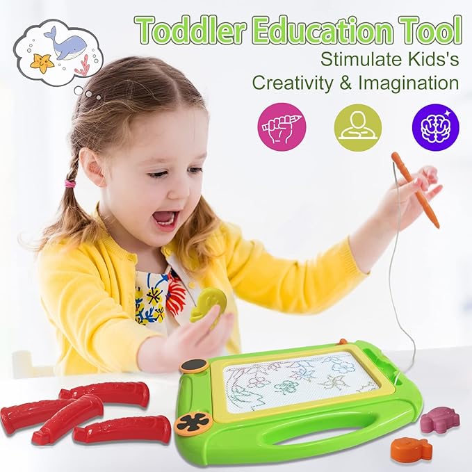 Kids Magnetic Drawing Board Erasable Doodle Pad With Pen Stamps & Legs Age 3+