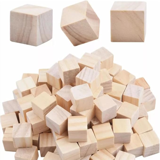 Wooden Cube Building Blocks 98PCS 2CM Plain Wood DIY Craft Stamps Painting NEW