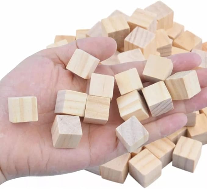 Wooden Cube Building Blocks 98PCS 2CM Plain Wood DIY Craft Stamps Painting NEW