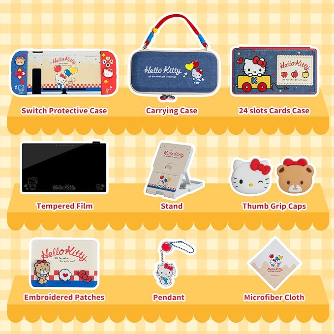 GEEKSHARE Switch Accessories Bundle Hello Kitty Gift Set Case Stand Card Box NEW