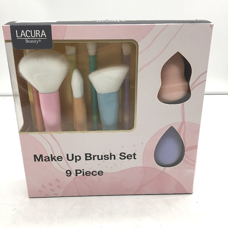 LACURA Beauty Luxurious 9 PCS Pastel Colour Makeup Brush & Sponge Set NEW