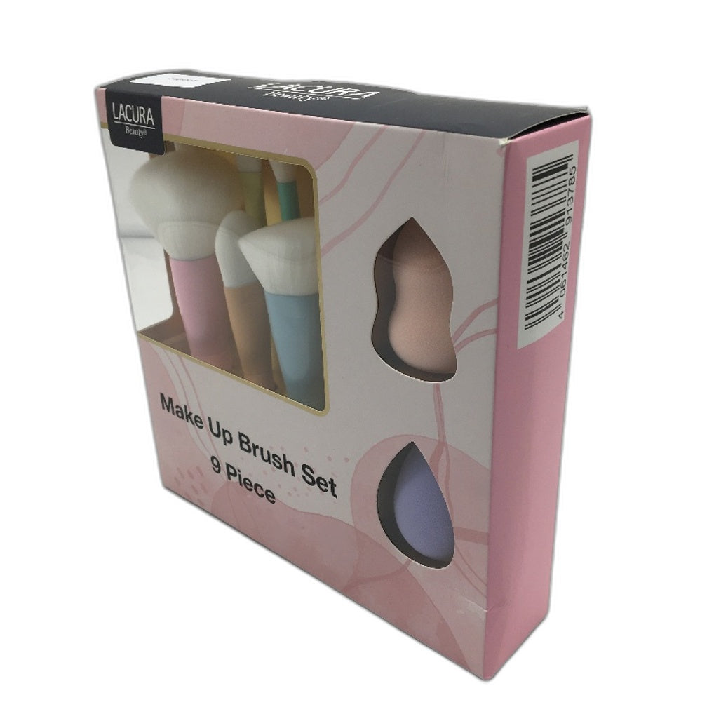 LACURA Beauty Luxurious 9 PCS Pastel Colour Makeup Brush & Sponge Set NEW